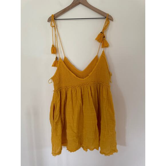 Free People Sundrenched Mini Boho Festival Tassel Dress in Yellow. Large - Picture 7 of 7